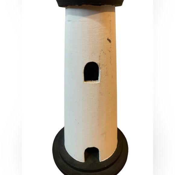White & Black 12 inch Wooden Lighthouse Figurine - Picture 5 of 6